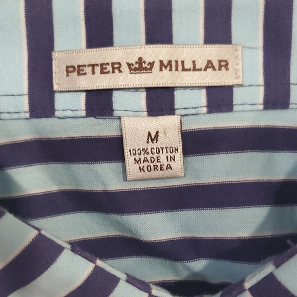Peter Millar Blue Striped Polo Shirt Size M - Picture 7 of 11